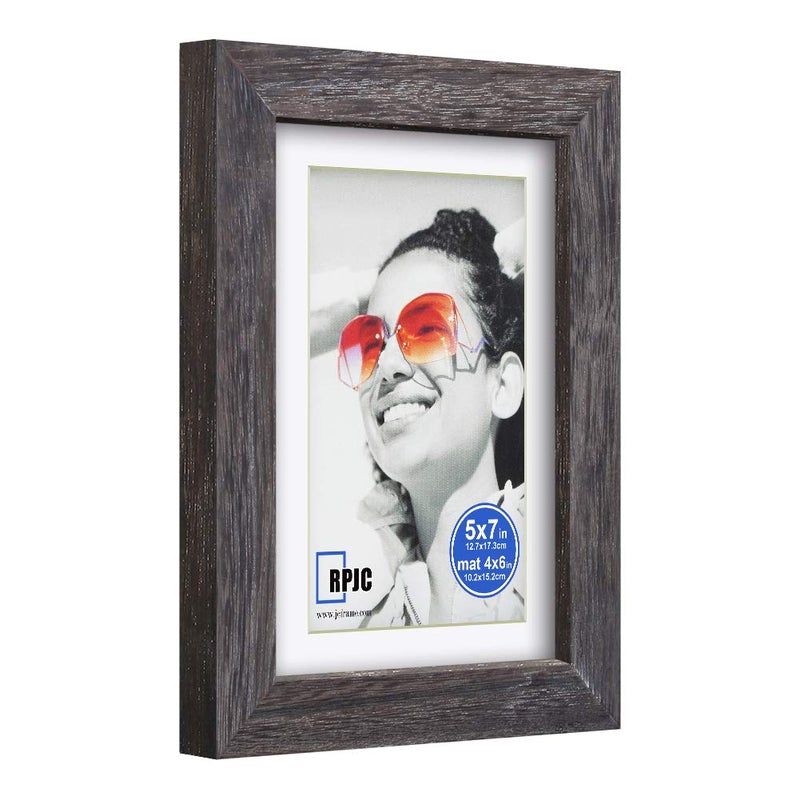 RPJC RPJC 5x7 inch Picture Frame Made of Solid Wood and High Definition Glass Display Pictures 4x6 with Mat or 5x7 Without Mat for Wall Mounting Photo Frame Driftwood Finish - Image 2