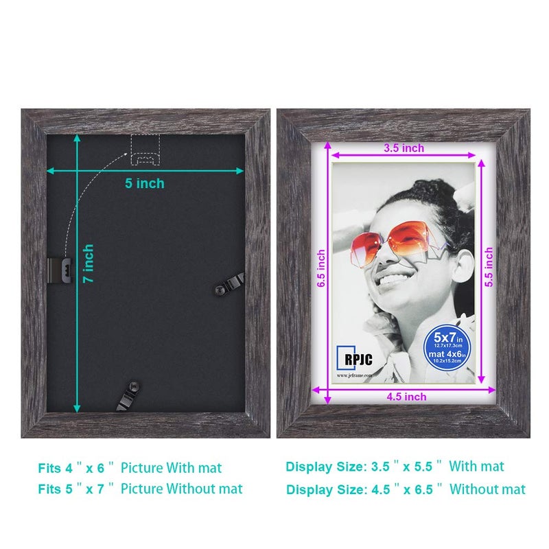 RPJC RPJC 5x7 inch Picture Frame Made of Solid Wood and High Definition Glass Display Pictures 4x6 with Mat or 5x7 Without Mat for Wall Mounting Photo Frame Driftwood Finish - Image 4