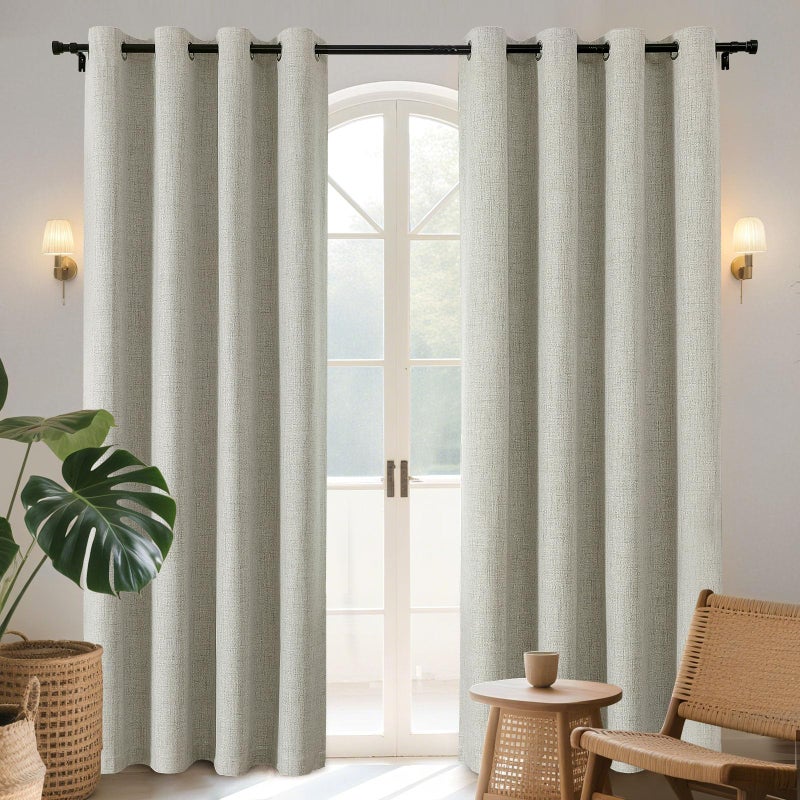 Joydeco Blackout Curtains 84 Inches Long, Light Beige Curtains 84 Inch Length 2 Panels Set for Bedroom Living Room, Thermal Insulated Linen Blackout Curtains with Grommets(52x84 inch, Light Beige) - Image 1