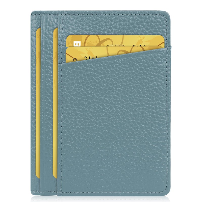 Unaone Slim Minimalist Wallet - Premium Leather RFID Blocking Front Pocket Wallets with 8 Card Slots and 2 ID Window, Blue - Image 1