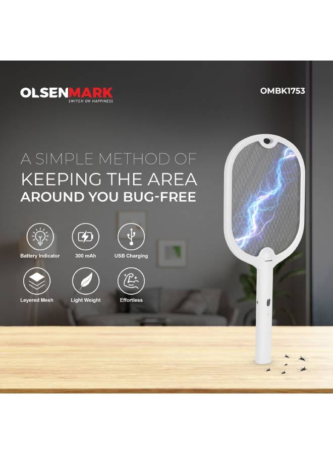 Olsenmark Electric Mosquito Swatter , Rechargeable, Long Life Battery and High Power, Charging 4-5 Hours, Insect Bat Perfect for Bedroom, Kids Room, Kitchen OMBK1753 White - Image 2