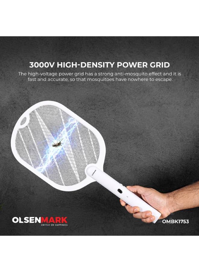 Olsenmark Electric Mosquito Swatter , Rechargeable, Long Life Battery and High Power, Charging 4-5 Hours, Insect Bat Perfect for Bedroom, Kids Room, Kitchen OMBK1753 White - Image 3