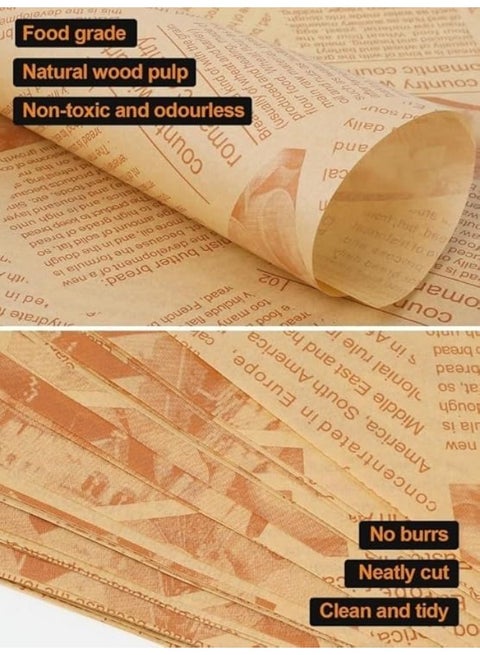 لفافة ورق الخبز غير اللاصقة المقاومة للدهون 5 متر × 300 مم لتغليف الطعام للساندويتشات والبرجر والقلي والطهي في الفرن