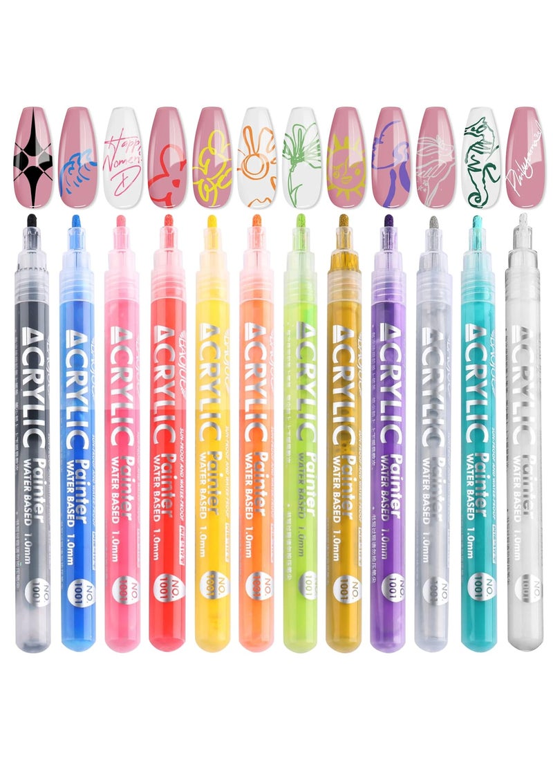 U-Shinein - 12 Colors Nail Art Pens 3D Painted Drawing Nail Graffiti Pen Liner Nail Point Quick Dry  Waterproof Nail Art DIY Painting Pen Doting Flower Letter Abstract Lines Details Pen Nail Art Kit - Image 1