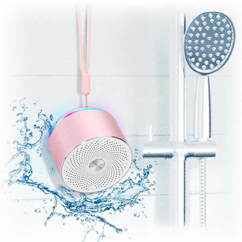 x-leader Mini Bluetooth Shower Speaker, IPX6 Waterproof Speaker, with RGB Lights, Mic, Portable Silicone Lanyard, Suction Cup, Clear Sound&Rich Bass, 12h Playtime, Small Pink Gifts for Girls Women - Image 1