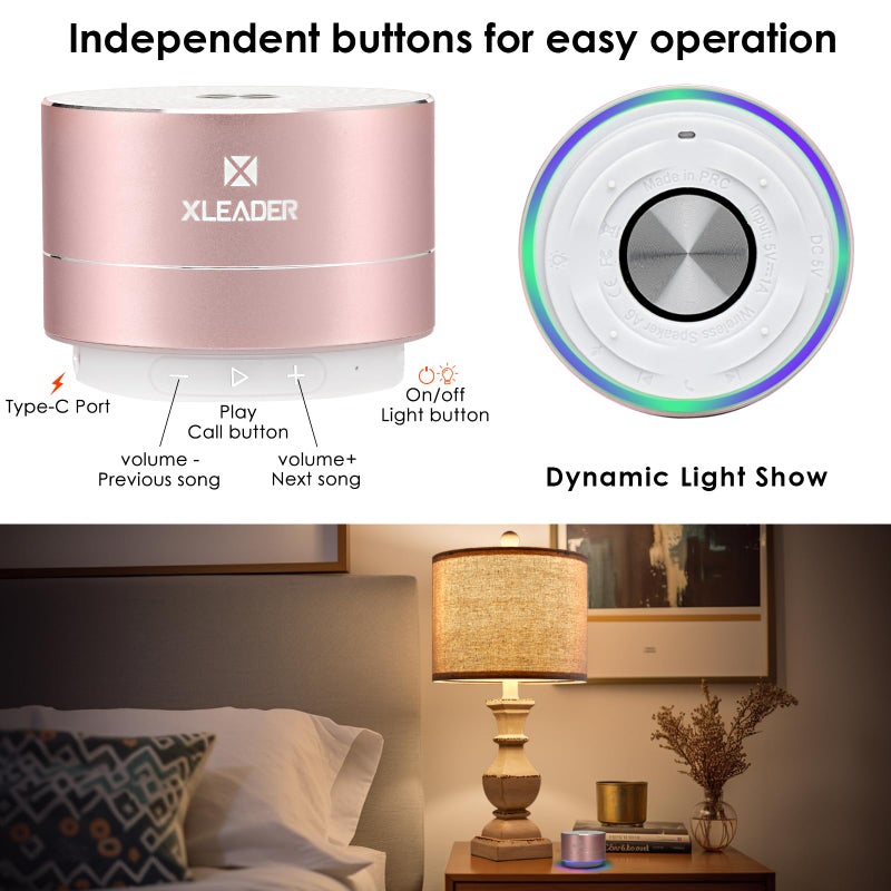 x-leader Mini Bluetooth Shower Speaker, IPX6 Waterproof Speaker, with RGB Lights, Mic, Portable Silicone Lanyard, Suction Cup, Clear Sound&Rich Bass, 12h Playtime, Small Pink Gifts for Girls Women - Image 4