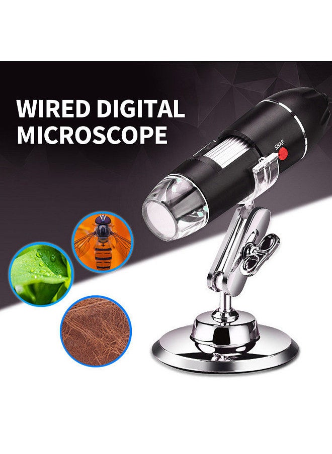 1000X Wired Digital Microscope Portable Handheld Microscope with USB+Micro USB Interfaces 8 LED Lights Type-C Adapter