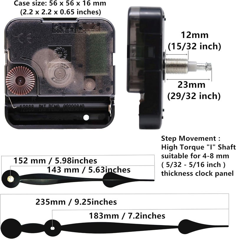 TIKROUND Youngtown 12888 High Torque Quartz Clock Movement Replacement Parts with 235 mm / 9.25 Inch Long Spade Hands - Image 2