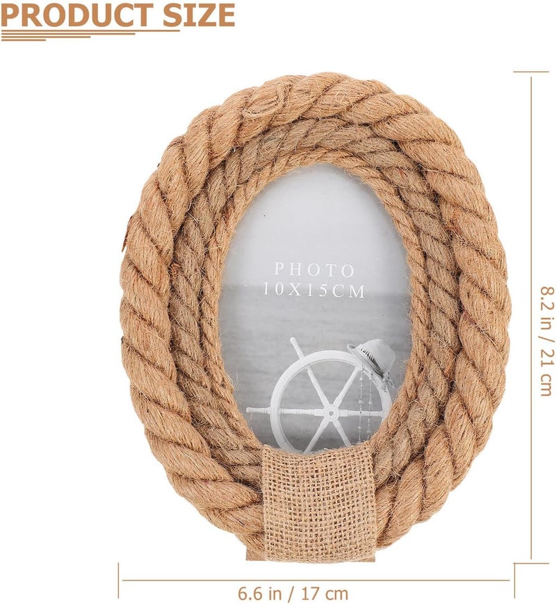 Rustic 6-inch Oval Rope Photo Frame Woven Jute Twine Tabletop Picture Frame for Farmhouse Home Décor - Image 2