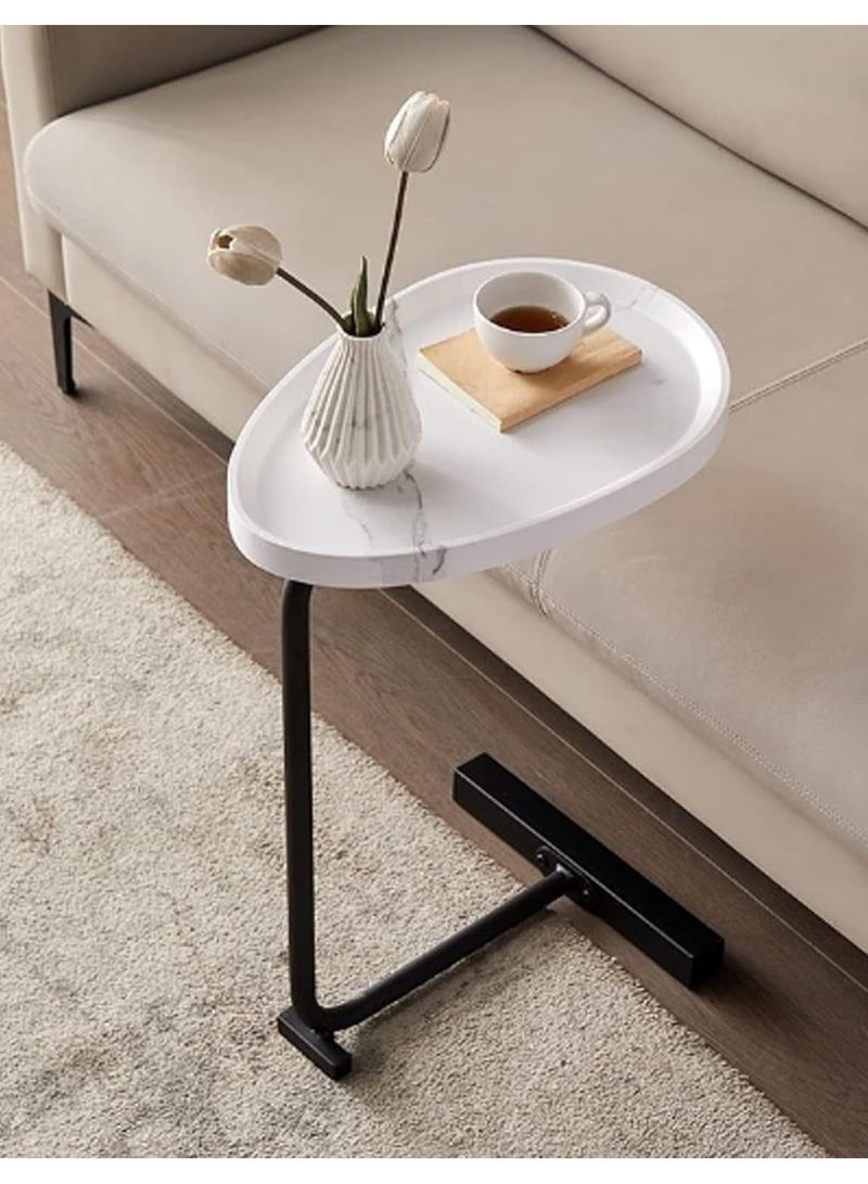 Side Table NAN C-Shaped, Metal Frame MDF Simple Tea for Hotel Famous and Famous Special-Shaped Table, White/Walnut Color - Image 3
