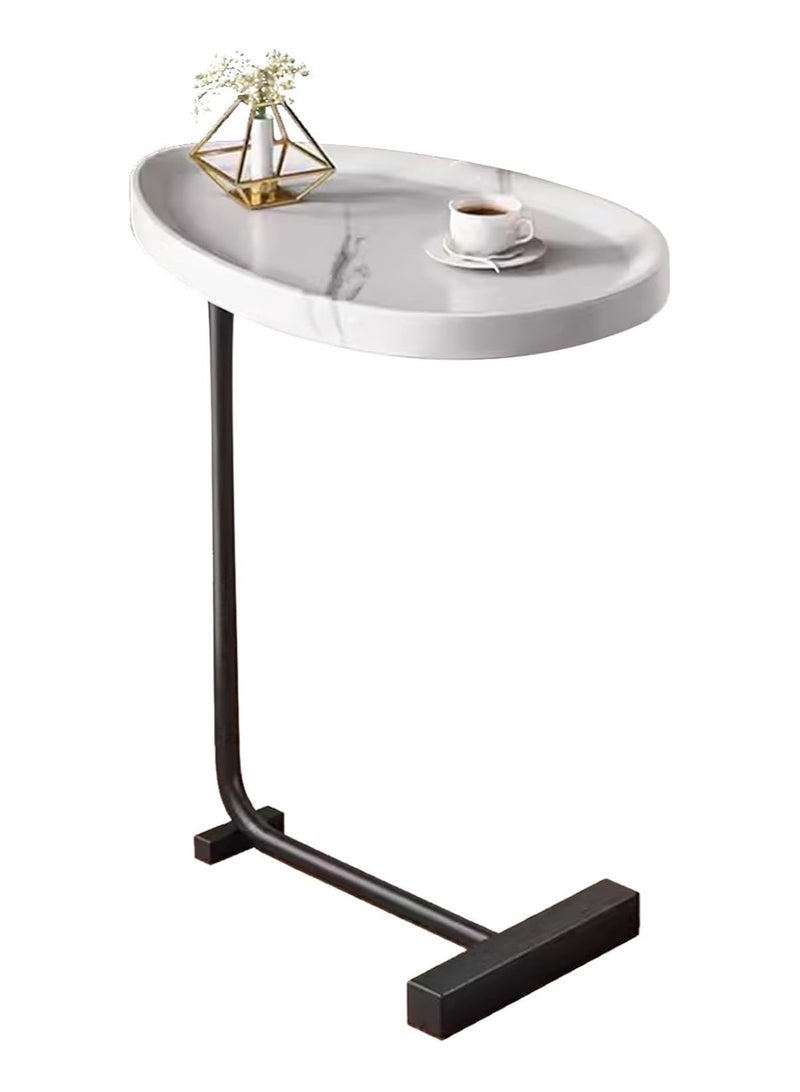 Side Table NAN C-Shaped, Metal Frame MDF Simple Tea for Hotel Famous and Famous Special-Shaped Table, White/Walnut Color - Image 1