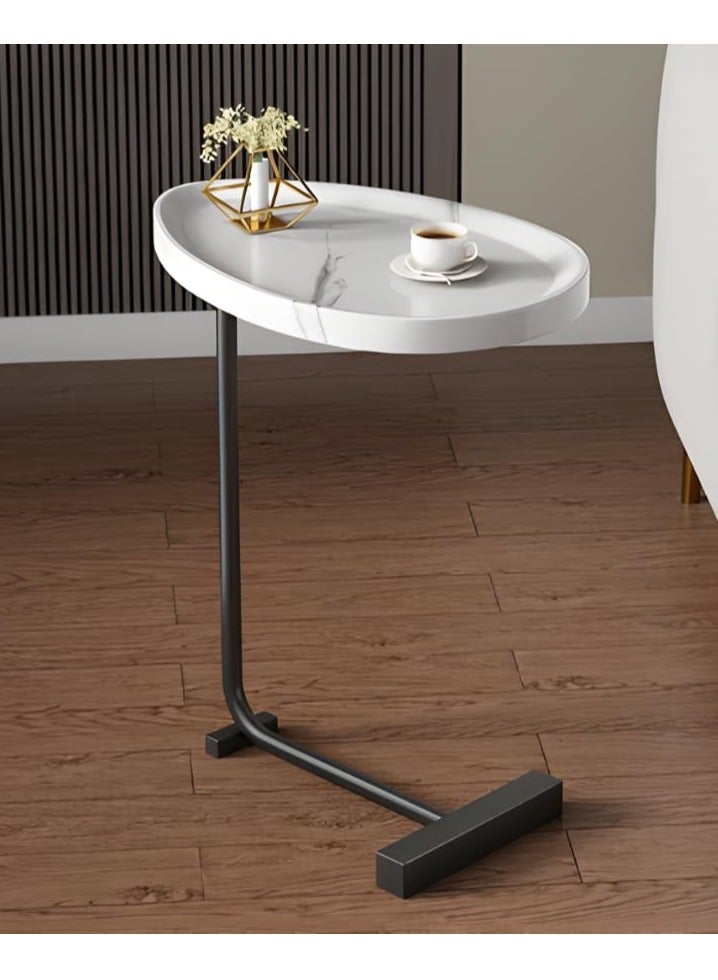 Side Table NAN C-Shaped, Metal Frame MDF Simple Tea for Hotel Famous and Famous Special-Shaped Table, White/Walnut Color - Image 2