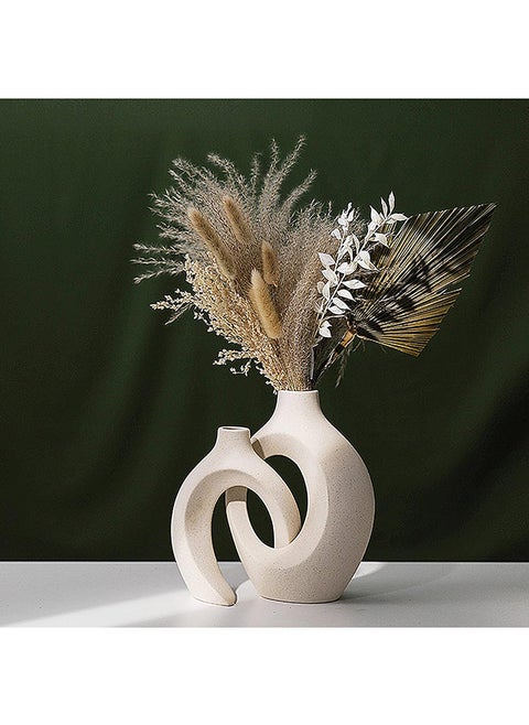Hollow Ceramic Vase Set of 2 for Modern Home Decor, White Boho Donut Vases Nordic Minimalist Decorative Vase