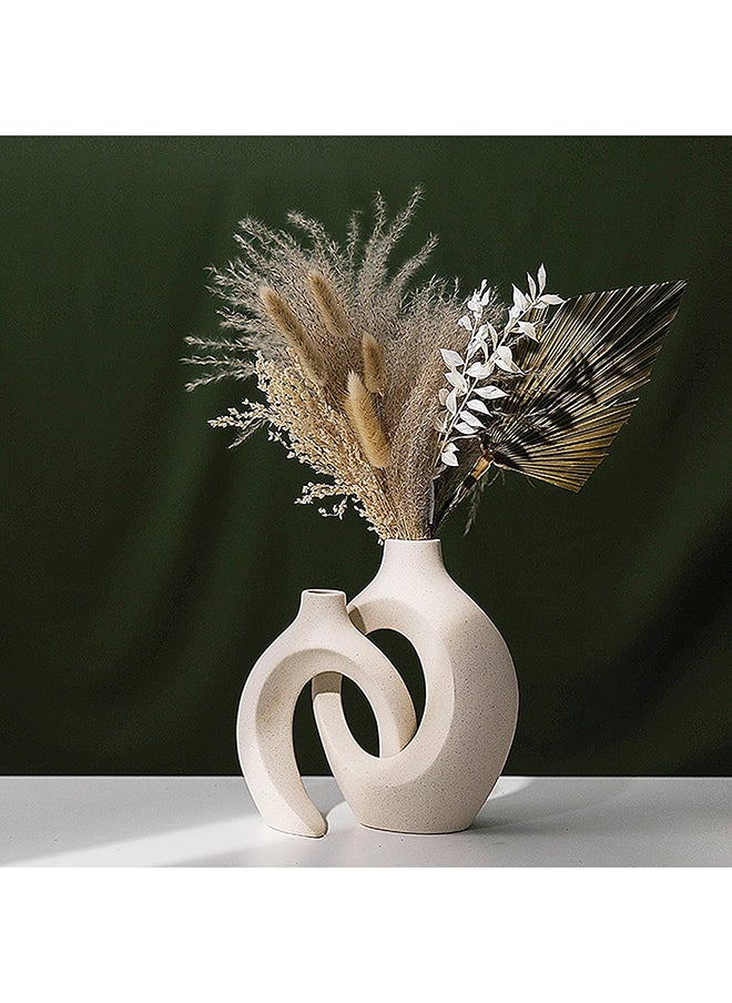 Hollow Ceramic Vase Set of 2 for Modern Home Decor, White Boho Donut Vases Nordic Minimalist Decorative Vase