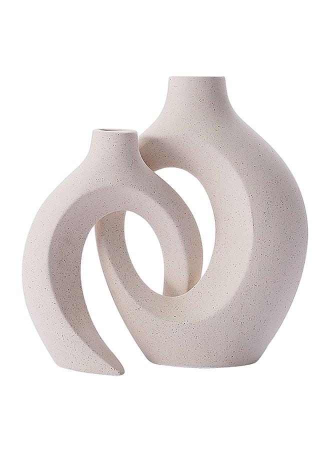 Hollow Ceramic Vase Set of 2 for Modern Home Decor, White Boho Donut Vases Nordic Minimalist Decorative Vase