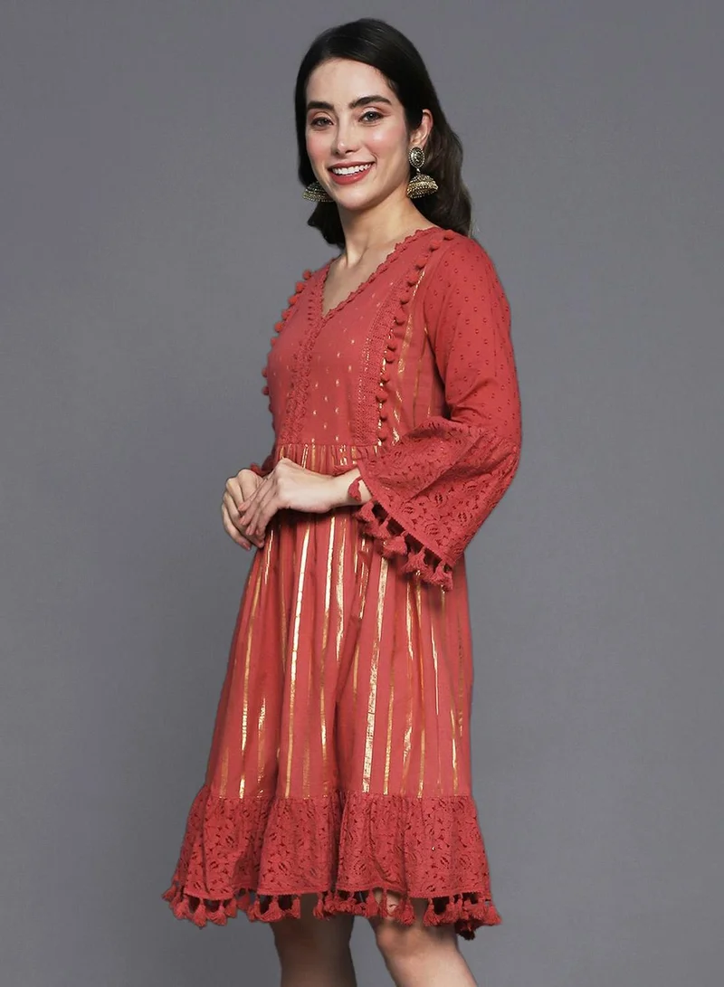 ISHIN Striped Tasseled Hem Dress