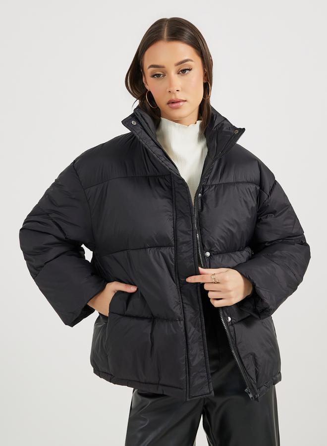 ستايلي جاكيت فضفاض مبطن مع أزرار كبس للإغلاق - Image 1