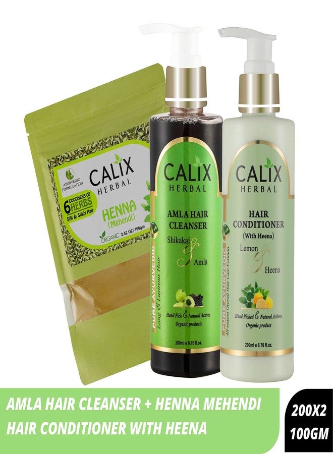 كلاليكس هيربال شامبو كاليكس هيربال العضوي والأيورفيدي لتنظيف الشعر بالأملا 200 مل + حناء مهندي 100 جم + بلسم للشعر (مع الحناء) 200 مل - مجموعة متكاملة للعناية بالشعر للرجال والنساء وجميع أنواع الشعر - Image 2