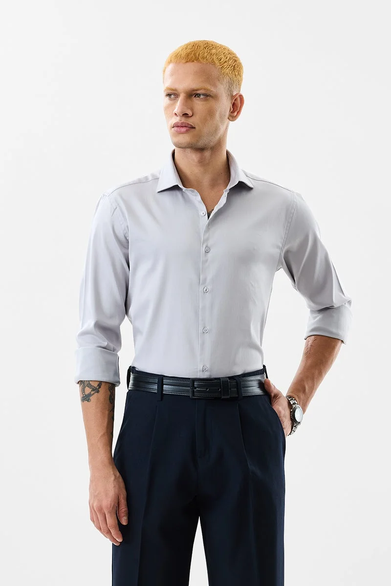 سنيتش Light Grey Solid Long Sleeve Slim Fit Formal Shirt