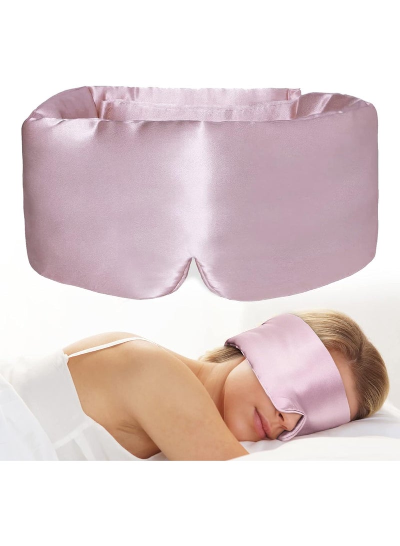 Natural Silk Eye Mask for Women, Soft Pressureless Cooling Blackout Eye Covers for Sleeping, Smooth and Breathable, Large Size Sleep Mask Fits All Heads Adjustable, Lotus Pink - Image 1