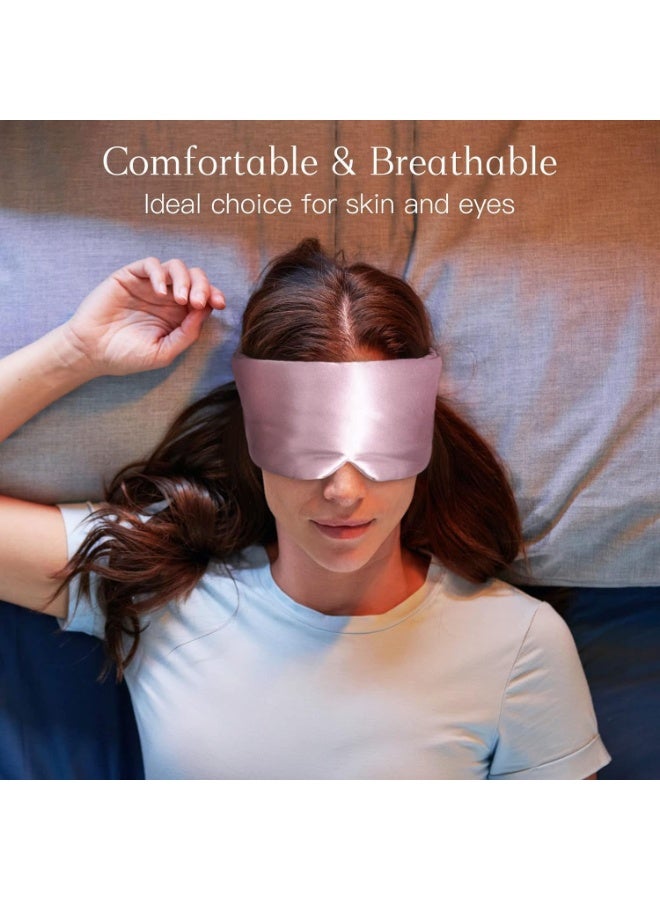 Natural Silk Eye Mask for Women, Soft Pressureless Cooling Blackout Eye Covers for Sleeping, Smooth and Breathable, Large Size Sleep Mask Fits All Heads Adjustable, Lotus Pink - Image 3