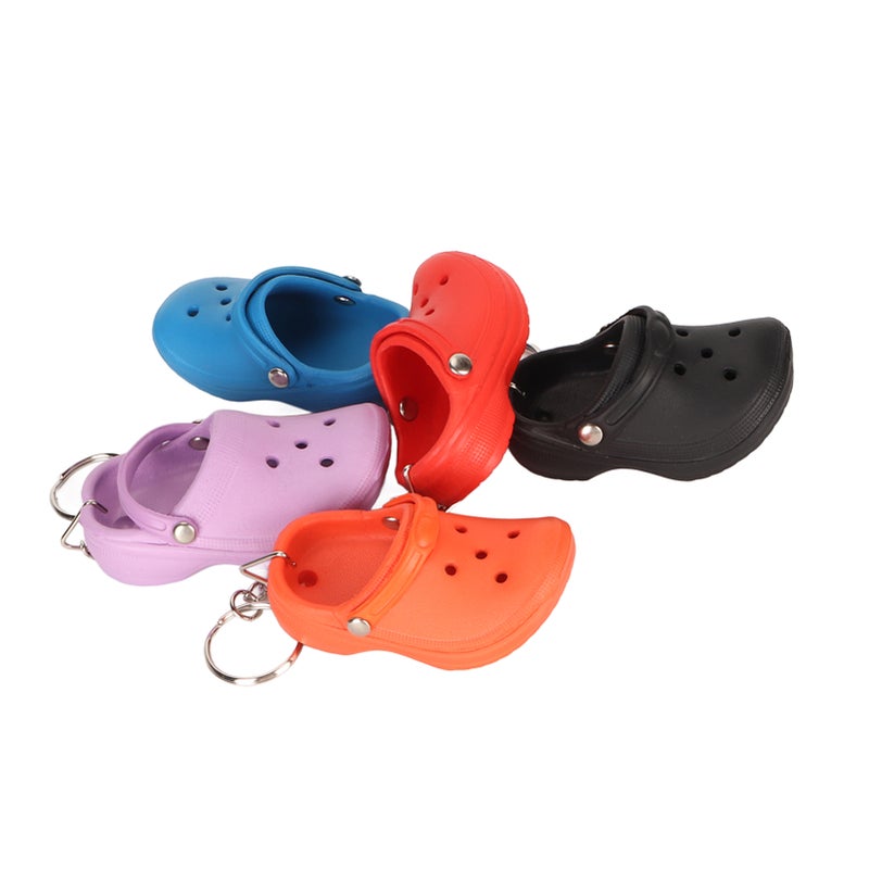 5pcs Silicone Slipper Key Chains Red Violet Lake Blue Black Orange Hole Sandals Key Ring Pendant Decoration for Schoolbag - Image 3