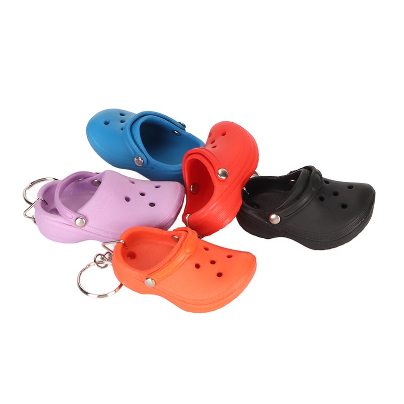 5pcs Silicone Slipper Key Chains Red Violet Lake Blue Black Orange Hole Sandals Key Ring Pendant Decoration for Schoolbag - Image 4