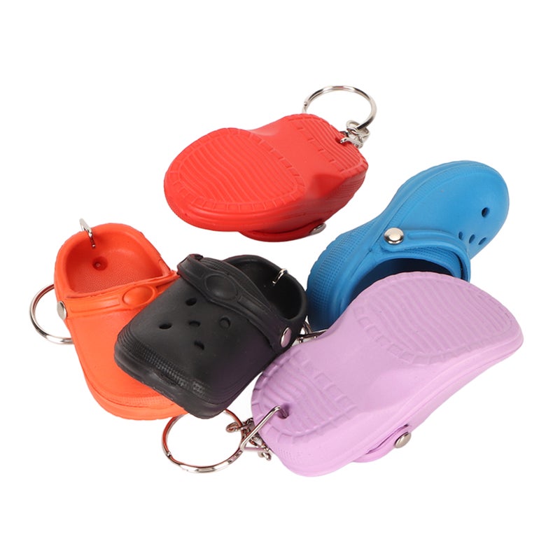 5pcs Silicone Slipper Key Chains Red Violet Lake Blue Black Orange Hole Sandals Key Ring Pendant Decoration for Schoolbag - Image 5