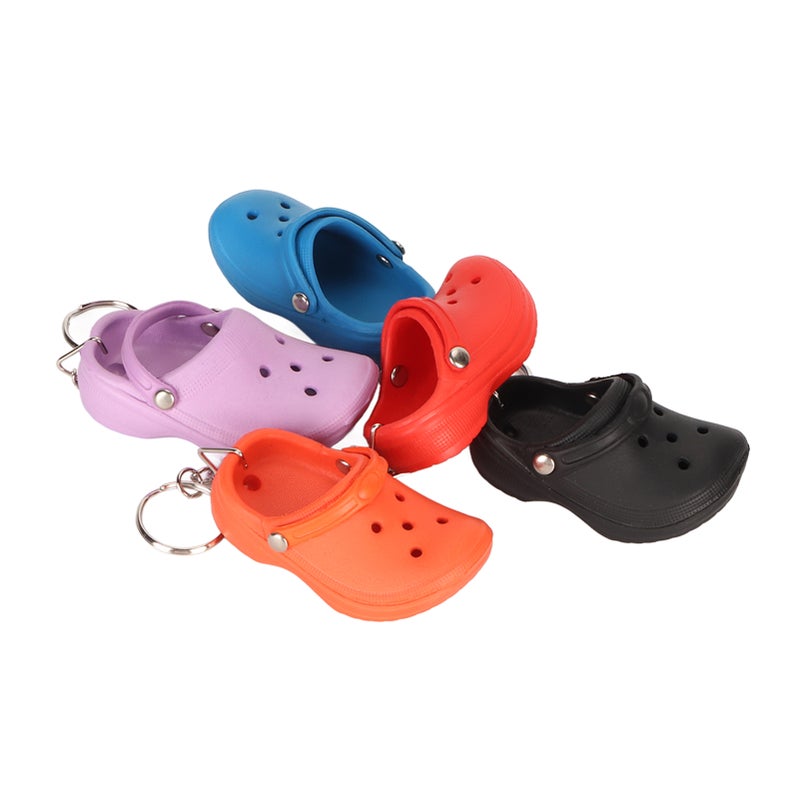 5pcs Silicone Slipper Key Chains Red Violet Lake Blue Black Orange Hole Sandals Key Ring Pendant Decoration for Schoolbag - Image 2
