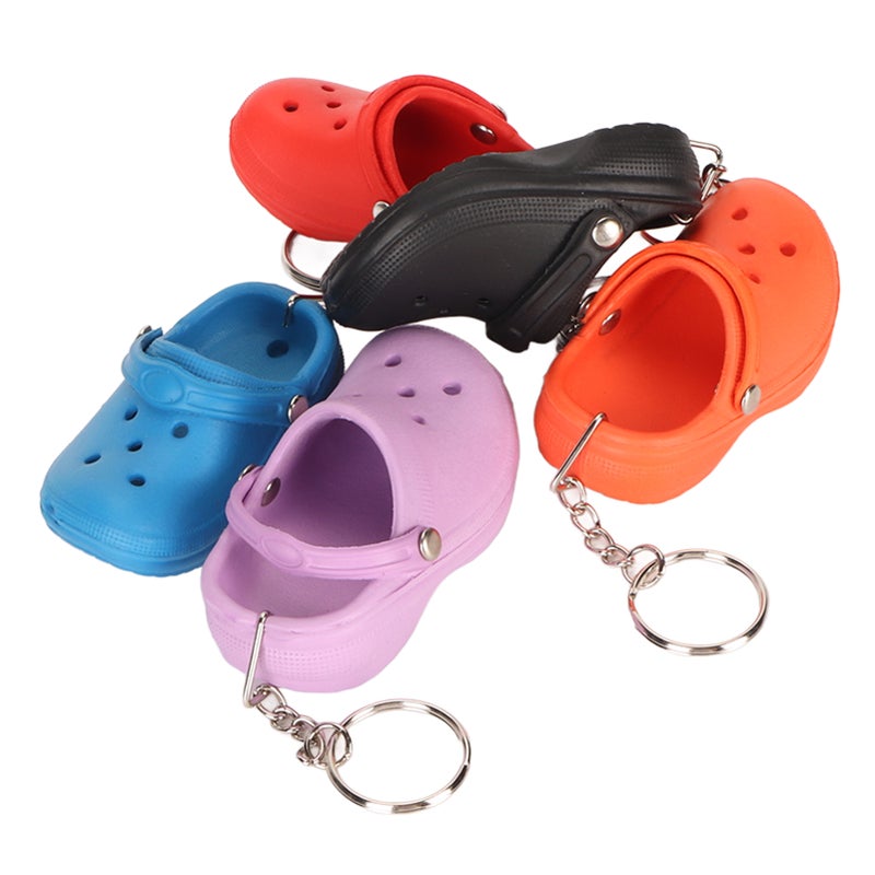 5pcs Silicone Slipper Key Chains Red Violet Lake Blue Black Orange Hole Sandals Key Ring Pendant Decoration for Schoolbag - Image 1