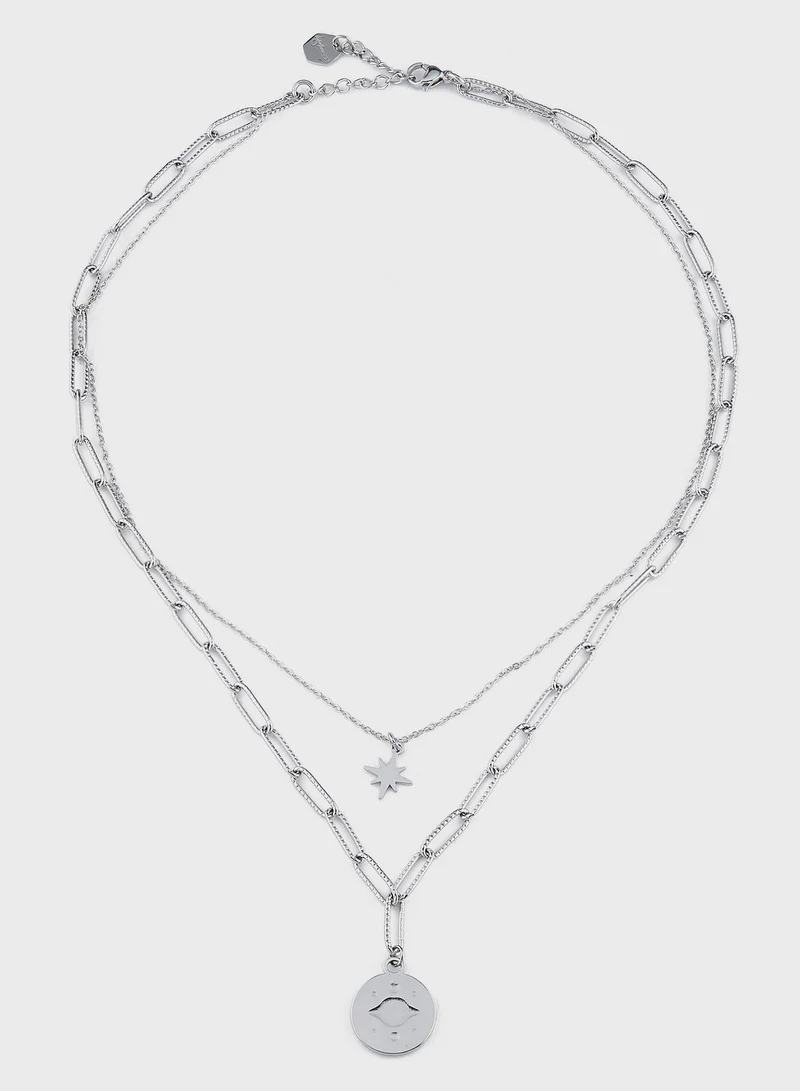 Lady Mauve RAYNE DOUBLE CIRCLE EYE & STAR PENDANT PAPERCLIP NECKLACE