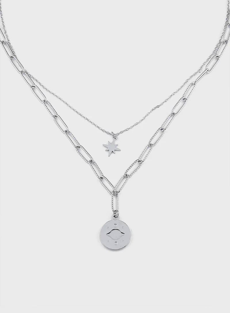 Lady Mauve RAYNE DOUBLE CIRCLE EYE & STAR PENDANT PAPERCLIP NECKLACE