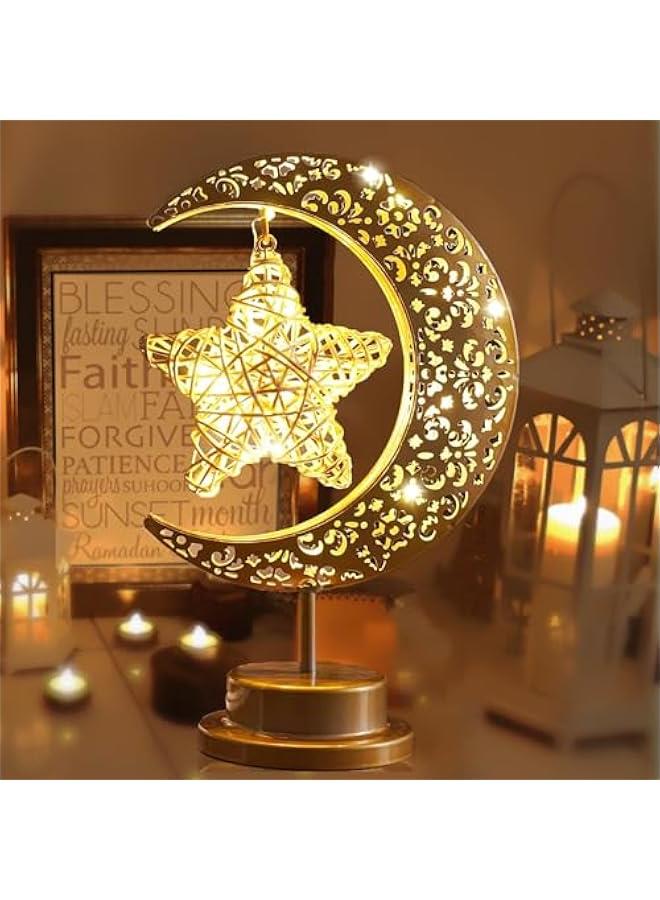 Arabest Enchanted Lunar Lamp, Ramadan Decor for Home, Galaxy Moon Star Night Light, Unique Half Moon Table Lamp, Battery Operated Eid Mubarak Decor, Bedroom Light Option. - Image 1
