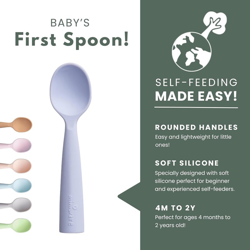 Miniware Silicone Baby Spoon for Training - BPA Free Baby Utensils - Baby Spoons Self Feeding 6 Months | 100% Food Grade Silicone - Modern & Dishwasher Safe Toddler Spoons (Grey and Lavender, 2 Pack) - Image 2