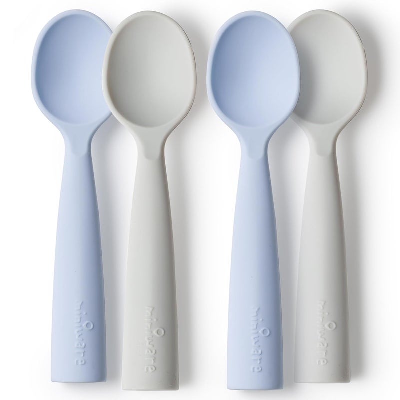 Miniware Silicone Baby Spoon for Training - BPA Free Baby Utensils - Baby Spoons Self Feeding 6 Months | 100% Food Grade Silicone - Modern & Dishwasher Safe Toddler Spoons (Grey and Lavender, 2 Pack) - Image 1