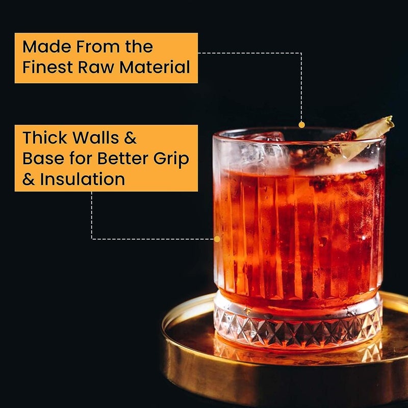 PrimeWorld كؤوس ويسكي كريستالية أوروبية خالدة مجموعة من 6 قطع - 355 مل زجاج بار لشرب البوربون، الويسكي، السكوتش، الكوكتيلات، الكونياك - كؤوس كوكتيل قديمة الطراز - Image 2