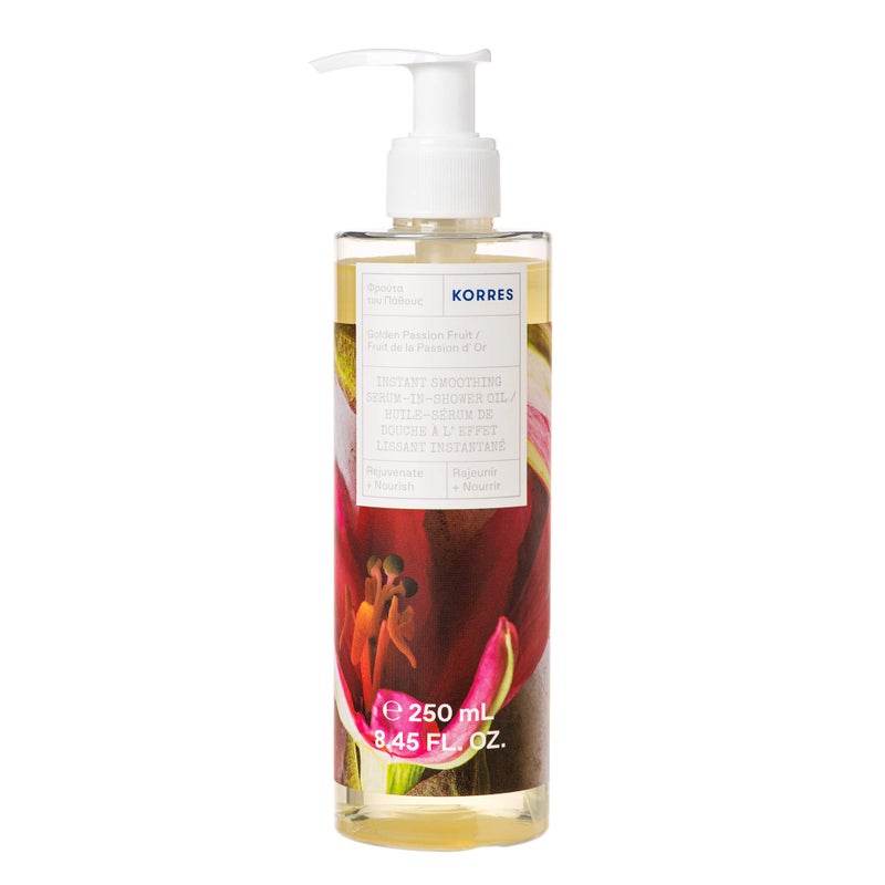 KORRES KORRES InShower Oil Body Serum with Sweet Almond Oil for Dry Skin Care Moisturizing and Hydrating Serum for Post Bath or Shower Body Oils for Women Golden Passion Fruit 845 Fl Oz