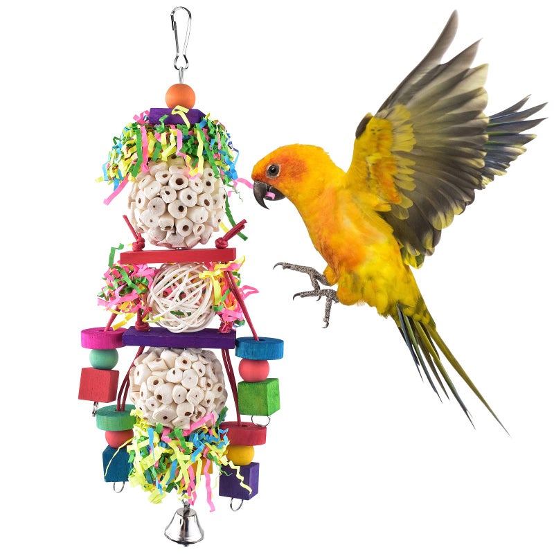 Bissap Conure Toys Bird Parrot Foraging Shredder Hanging Toys Sola Balls Sepak Takraw with Bell for Small Parrots Parakeets Conures Cockatiels Love Birds Cage Toy - Image 2