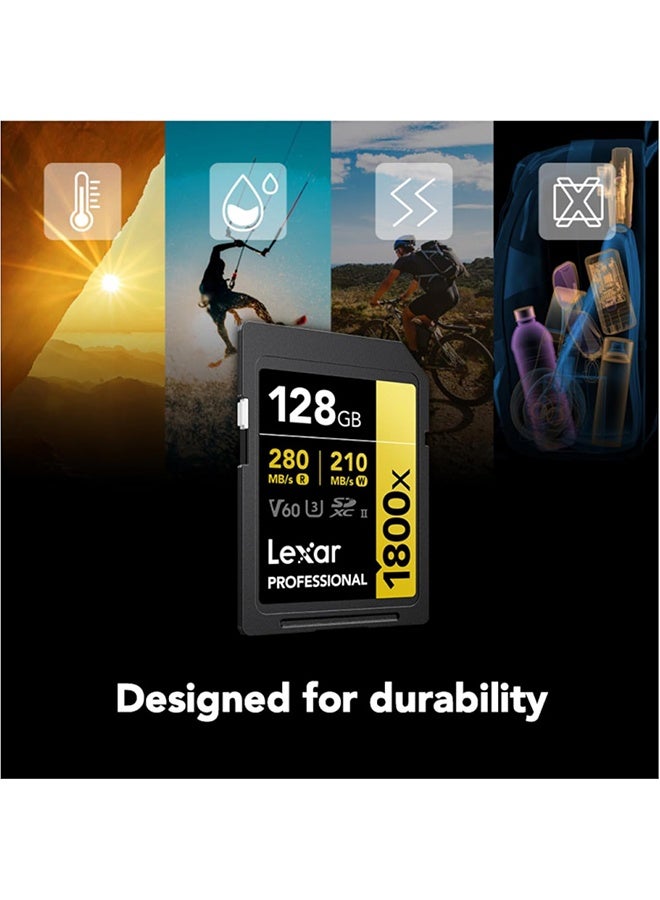 Lexar 128GB Professional 1800x SDXC UHS-II Memory Card – V60, U3, Class 10, 280MB/s Read Speed, GOLD Series – High-Speed SD Card for 4K Video & Photography 128 GB 128 GB - Image 4