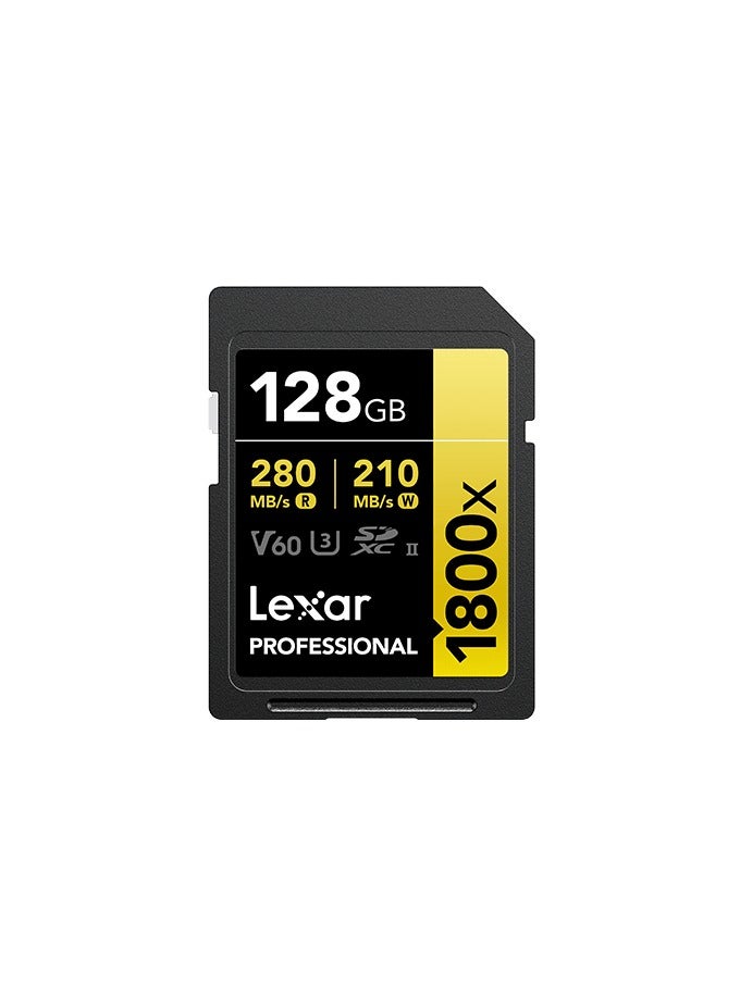 Lexar 128GB Professional 1800x SDXC UHS-II Memory Card – V60, U3, Class 10, 280MB/s Read Speed, GOLD Series – High-Speed SD Card for 4K Video & Photography 128 GB 128 GB - Image 1