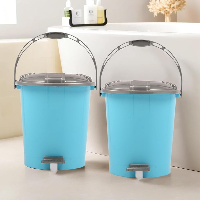 Kuber Industries Kuber Industries Pack of 2 Pedal Dustbin 10 Liter Bathroom Dustbin with Lid Garbage Bin with Handle Dustbin for Kitchen Wet Dry Waste Bin Grey Check Dhakan Trash Can Sky Blue  - Image 1