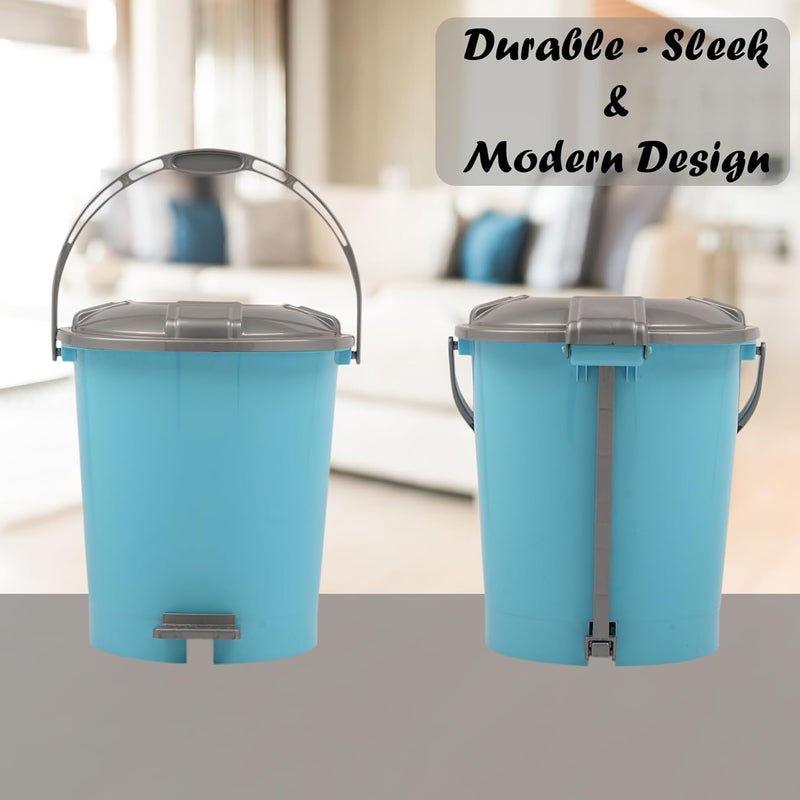 Kuber Industries Kuber Industries Pack of 2 Pedal Dustbin 10 Liter Bathroom Dustbin with Lid Garbage Bin with Handle Dustbin for Kitchen Wet Dry Waste Bin Grey Check Dhakan Trash Can Sky Blue  - Image 5