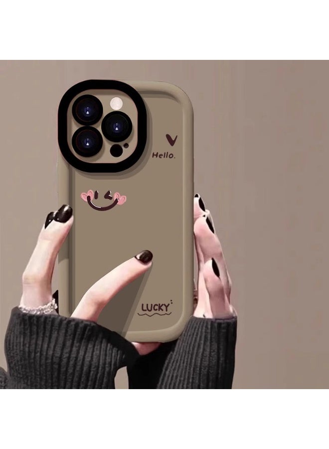 NIBEMINENT Pink Smiling Face Protective TPU Case Cover For iPhone 15 Pro Max, Tea Color