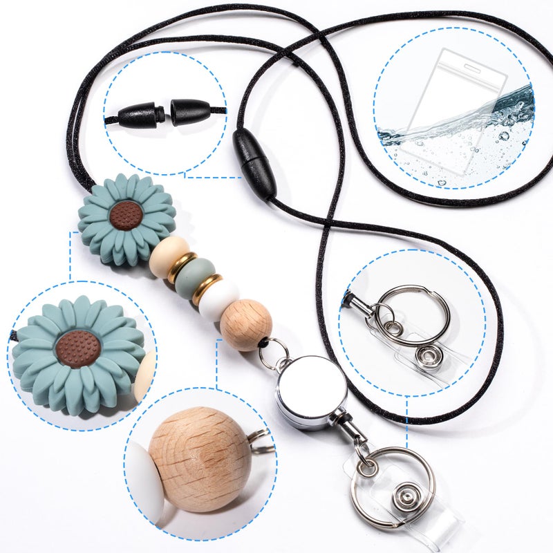 Qoroos 9 in 3 Sets Retractable Lanyards for ID Badges with ID Holder Teacher Lanyard for Women Cute Nurse School Silicone Beaded with Badge Reel - Image 3