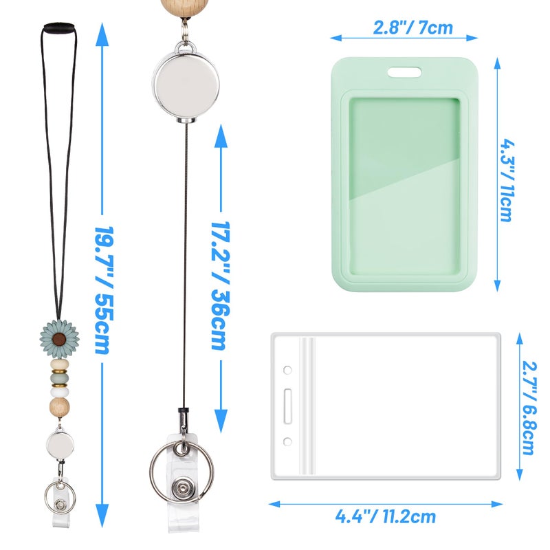 Qoroos 9 in 3 Sets Retractable Lanyards for ID Badges with ID Holder Teacher Lanyard for Women Cute Nurse School Silicone Beaded with Badge Reel - Image 2