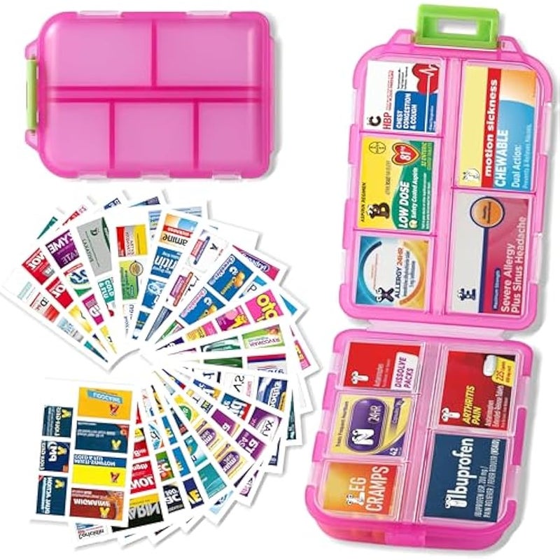 عربست منظم حبوب الدواء مع ملصقات ادوية للسفر اليومي من ايوي، منظم ادوية صغير لتنظيم حبوب الدواء لمدة 7 ايام (زهري، 161 عبوة) - Image 1