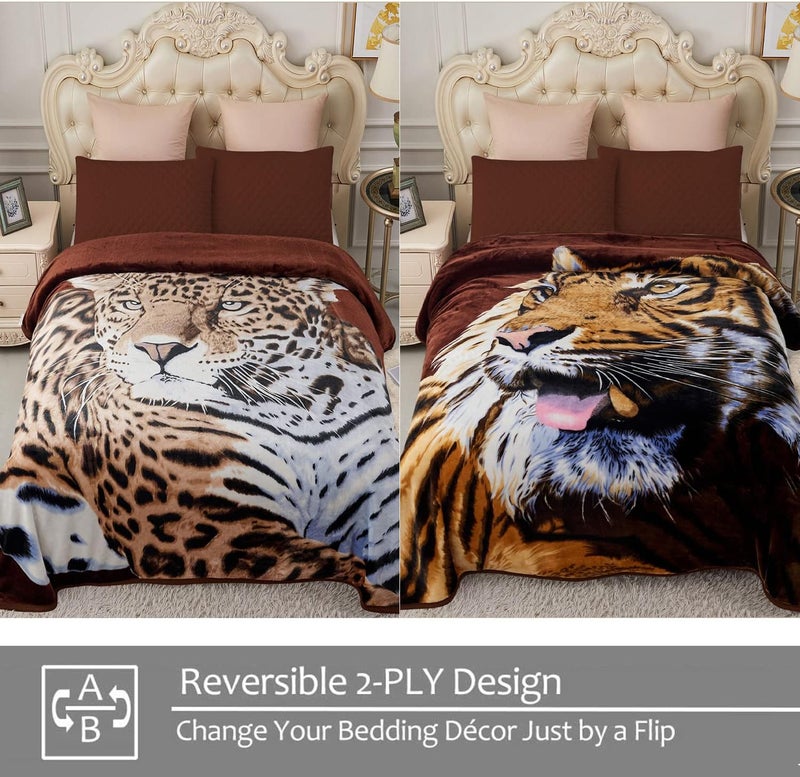 JYK Korean Mink Fleece Blanket for King Bed 83" X 91", 5.7 LB - 2 Ply Reversible Soft Warm Plush Flannel Blanket (King, Tiger/Leopard) - Image 3