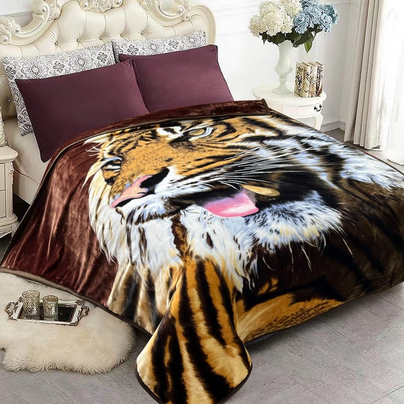 JYK Korean Mink Fleece Blanket for King Bed 83" X 91", 5.7 LB - 2 Ply Reversible Soft Warm Plush Flannel Blanket (King, Tiger/Leopard) - Image 2