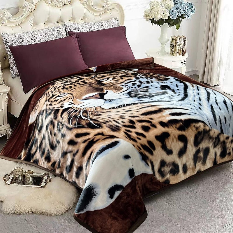 JYK Korean Mink Fleece Blanket for King Bed 83" X 91", 5.7 LB - 2 Ply Reversible Soft Warm Plush Flannel Blanket (King, Tiger/Leopard) - Image 1