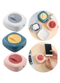 KASTWAVE Cable Management Winder, Retractable Small Cable Storage Box Phone Holder, Portable USB Cable Storage Winder Suitable for Power Cords, Headphone Cables, Mouse Cables, Chargers  Blue, White, Pink  - Image 1